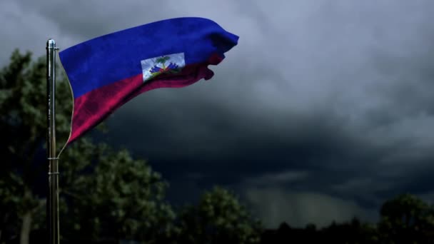 Ondeando Bandera Haití Para Día Conmemorativo Las Nubes Cúmulos Tormenta — Vídeos de Stock