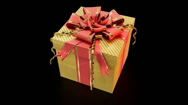 Красивый Золотистый Красный Подарок Коробка Черном Фоне Изолированные Объект Иллюстрации — стоковое фото