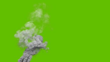 Krom anahtar ekranda çıkan yangından çıkan gri kirlilik duman sütunu, izole edilmiş - endüstriyel 3D illüstrasyon