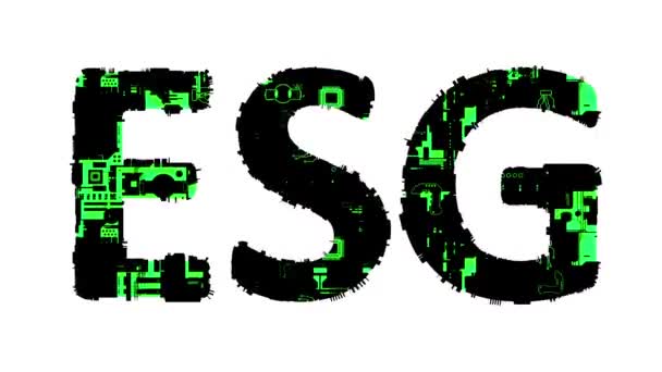 Esg Svart Grön Cybernetisk Digital Text Isolerad Loop Video — Stockvideo