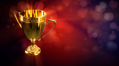 Yumuşak odaklı arka planda parlayan ödül kupası - soyut üç boyutlu illüstrasyon