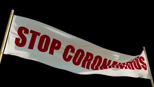 Koronavirüsü Durdurun Şeffaflık Pankartı Siyah Üzerinde — Stok video