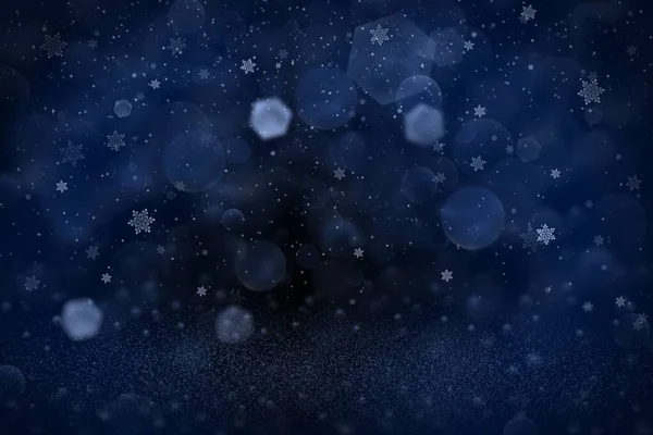 Azul Lindo Brillante Abstracto Fondo Brillo Luces Caída Copos Nieve — Foto de Stock