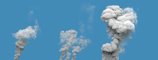 Szürke Szennyezés Füst Oszlopok Erdőtűz Kék Elszigetelt Ipari Renderelés Stock Kép