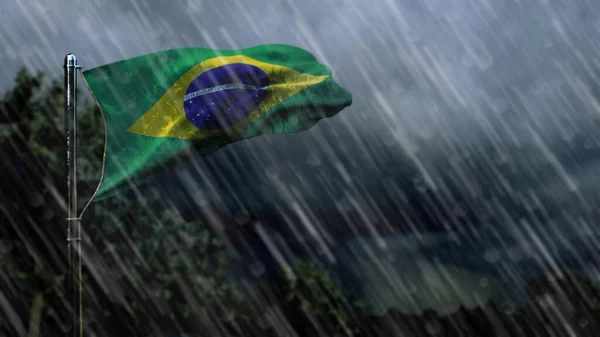 Bandera Brasil Con Lluvia Nubes Oscuras Símbolo Lluvias Lluvia Naturaleza — Foto de Stock