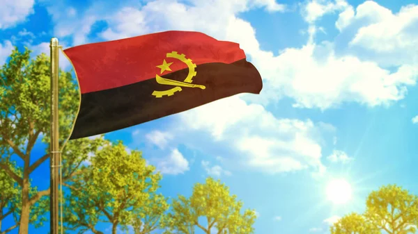 Flaga Angoli Słoneczny Dzień Światło Słoneczne Symbol Szczęścia Natura Ilustracja — Zdjęcie stockowe