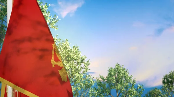 Montenegro Bandiera Appesa Con Alberi Cielo Qualsiasi Vacanza Oggetto Rendering — Foto Stock