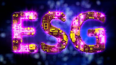 ESG parlayan pembe - siber punk tarzında sarı neon metin - endüstriyel 3D görüntüleme