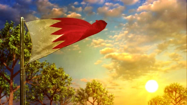 Ondeando Bandera Bahréin Atardecer Para Día Independencia Representación Abstracta — Foto de Stock