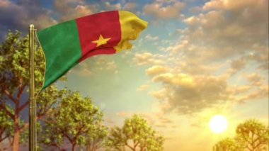 Bağımsızlık Günü için gün batımında fotoğraf makinesinin bayrağını sallıyor.