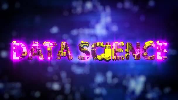 Data Science Leuchtet Lila Gelber Neon Text Cyber Punk Stil — Stockvideo