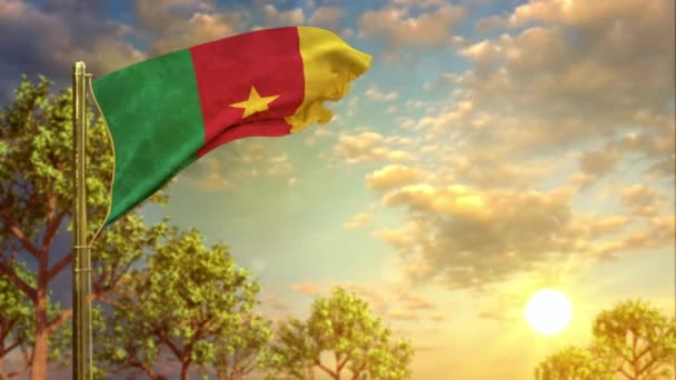 Ondeando Bandera Camerún Atardecer Para Día Independencia — Vídeos de Stock