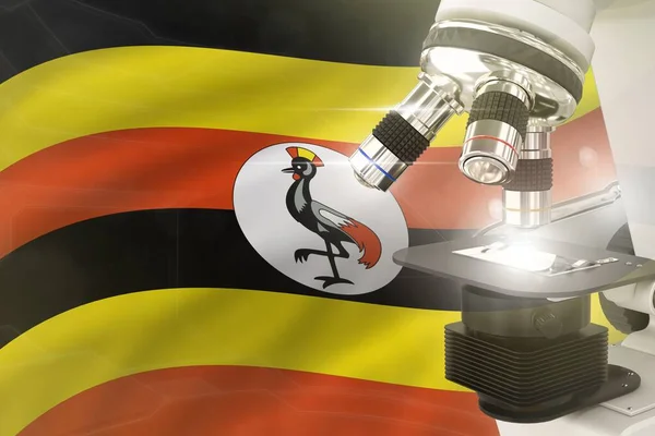 Mikroskop Pozadí Ugandské Vlajky Koncepce Vědeckého Rozvoje Výzkum Chemii Nebo — Stock fotografie