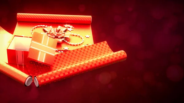 Rood Cadeaupapier Verrassingsgeschenkdoos Kleurrijke Levendige Achtergrond Abstract Weergave — Stockfoto