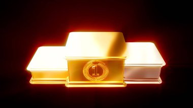 Goldish metal kazananlar podyumu karanlık zemin üzerinde, izole edilmiş - nesne 3D illüstrasyon