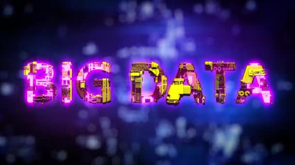 ビッグデータ輝く紫 サイバーパンクスタイルの黄色のネオンテキスト — ストック動画