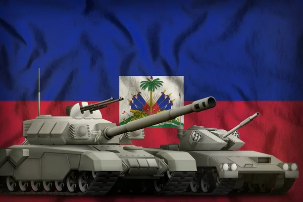 Czołgi Tle Flagi Haiti Koncepcja Sił Czołgowych Haiti Ilustracja — Zdjęcie stockowe