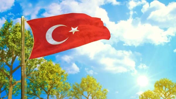 Flag Turkey Sunny Day Coming Spring Symbol Nature Rendering — Stok Foto