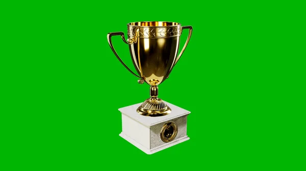 1Er Lugar Copa Con Pedestal Pantalla Verde Aislado Renderizado Objetos — Foto de Stock