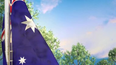  Ulusal bayram için ağaçlarla ve gökyüzüyle bayrak asmak