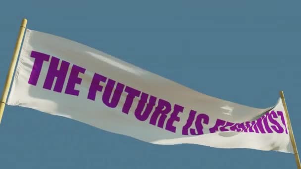 Будущее Феминистский Прозрачный Баннер Голубом Небе Изолированный — стоковое видео