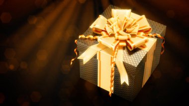 Altın - siyah desenli hediye kutusu şenlikli karanlık arkaplan - soyut üç boyutlu canlandırma