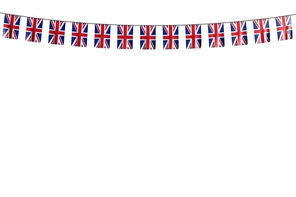Schön Viele Flaggen Oder Banner Des Vereinigten Königreichs Hängen Seilen Stockfoto