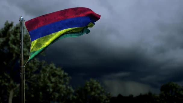 Ondeando Bandera Mauricio Para Día Del Himno Cúmulo Tormenta Oscura — Vídeos de Stock