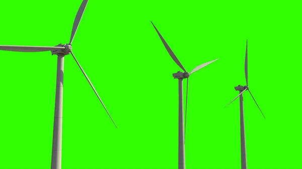 Weiße Ökologische Windkraftgeneratoren Auf Grünem Bildschirm Isoliert Fiktiv Industrielle Illustration — Stockfoto