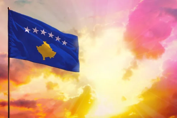 Vlající Kosovská Vlajka Levém Horním Rohu Maketa Místem Pro Vaše — Stock fotografie