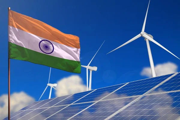 India Concetto Energia Rinnovabile Eolica Solare Con Turbine Eoliche Pannelli — Foto Stock