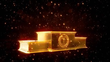 Altın kazananlar podyumu parıldayan parıltılarla ödüllendiriyorlar - soyut 3D illüstrasyon