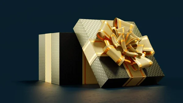 为黑色星期五送礼打开了一个惊喜礼品盒 上面有蓝色的 孤立的物体3D插图 — 图库照片
