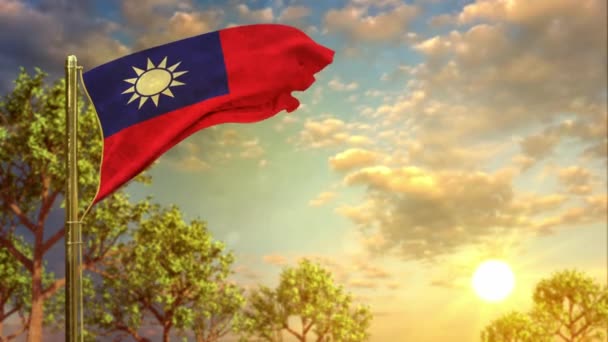 Sventolando Bandiera Taiwan Provincia Della Cina Tramonto Giorno Dell Indipendenza — Video Stock