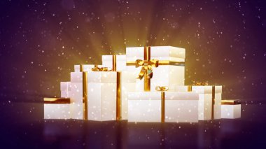 Arkaplanda kar yağan bayram hediyeleri - soyut 3D görüntüleme