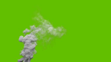 Yeşil ekranda orman yangınından çıkan gri zehirli duman sütunu, izole edilmiş - endüstriyel 3D illüstrasyon
