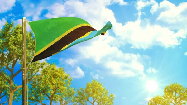 Tanzanias Flagga Solig Dag Kärlek Och Fred Symbol Natur Illustration — Stockfoto