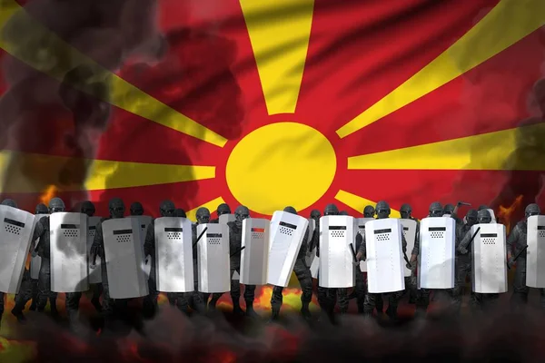 Makedonien Polis Trupp Tung Rök Och Brandskydd Land Mot Uppror — Stockfoto
