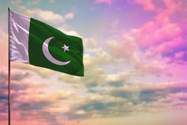 Fluttering Pakistan Bandiera Mockup Con Posto Vostro Testo Sfondo Cielo — Foto Stock