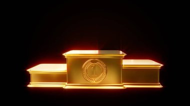 Altın metal kazananlar, podyumu karanlık zemin üzerine, izole edilmiş, 3D nesne illüstrasyonuyla ödüllendirdiler.
