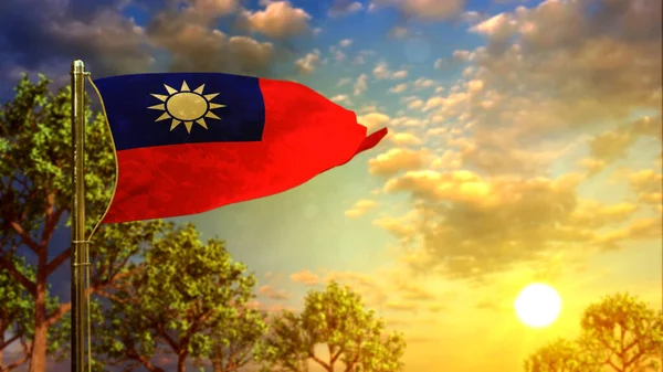 Waving Flag Taiwan Province China Sundown Any Holiday Abstract Rendering — Stock Photo, Image