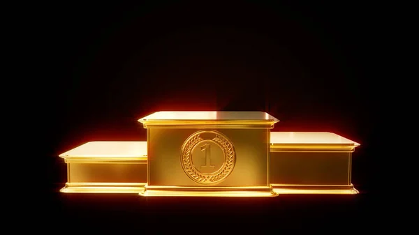golden metal winners award podium on dark backdrop, isolated - object 3D illustration