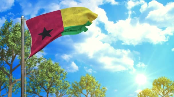 Σημαία Της Γουινέας Την Ηλιόλουστη Μέρα Σύμβολο Καθαρής Φύσης — Αρχείο Βίντεο