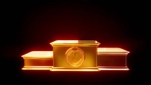 Złoty Metal Zwycięzcy Piedestał Ciemnym Tle Izolowane Obiekt Renderowania — Zdjęcie stockowe