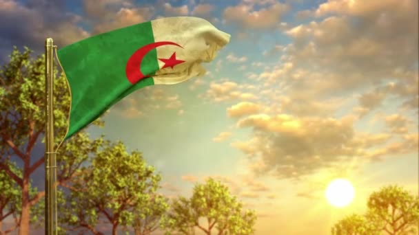Ondeando Bandera Argelia Amanecer Para Día Del Himno — Vídeos de Stock
