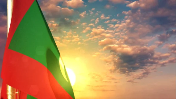 Drapeau Des Maldives Est Accroché Sur Coucher Soleil Ciel Pour — Photo