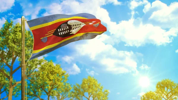 Vlag Van Swaziland Zonnige Dag Feestelijk Symbool Natuur Illustratie — Stockfoto