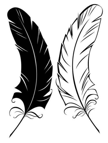 Silhouette black and white feather — Stock Vector