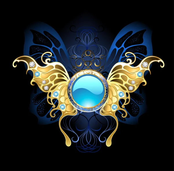 Banner s zlatých křídel motýla — Stockový vektor