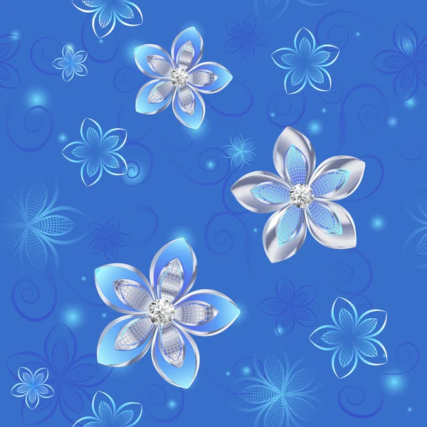 Seamless pattern of silver flowers — Stock Vector